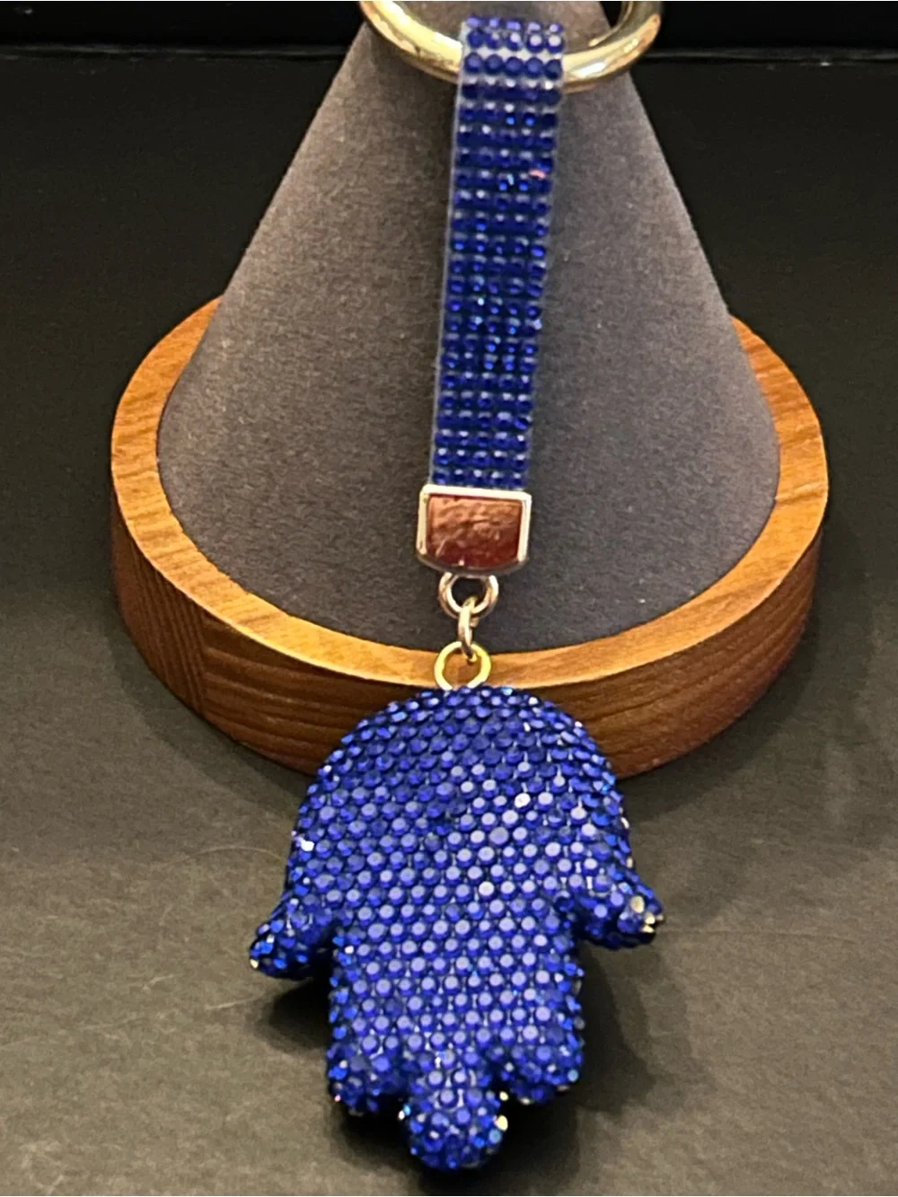 Royal Blue Crystal Hamsa Evil Eye 🧿 Bag Charm Keychain with Gold Hardware NWOT